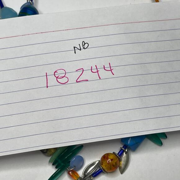 Chico's multi colored bohemian necklace signed costume jewelry blue green beads - Picture 14 of 15